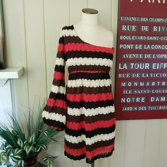 Judith March | L one shoulder knit dress stripe party boho - Picture 8 of 12
